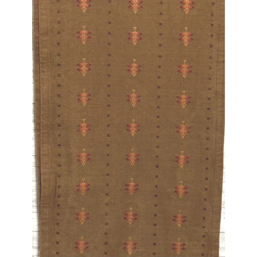 Brown Woven Table Runner 84x14 Autumn Harvest Embroidered Leaf Pattern Rustic